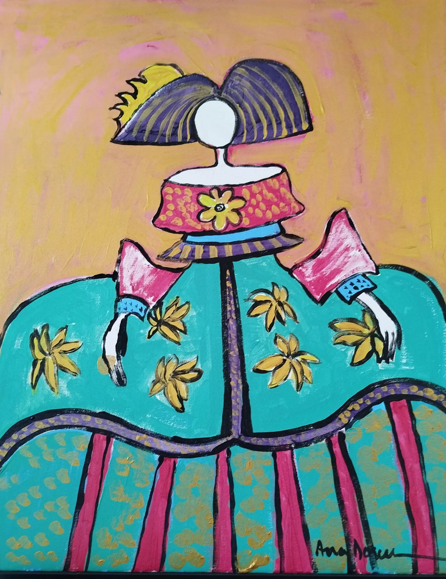 Menina sobre fondo oro rosado